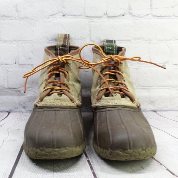 LL Bean Tan Brown Canvas Unlined Ankle Duck Boots Size 12 M - Picture 4 of 9